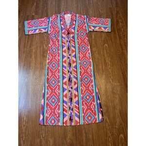 Periwinkle Loungewear Medium Vintage 1970's Long Kaftan Aztec Western Dress